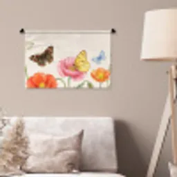 Vlinders - Klaprozen - Illustratie - Kleurrijk Wandkleed katoen klein -sfeer4