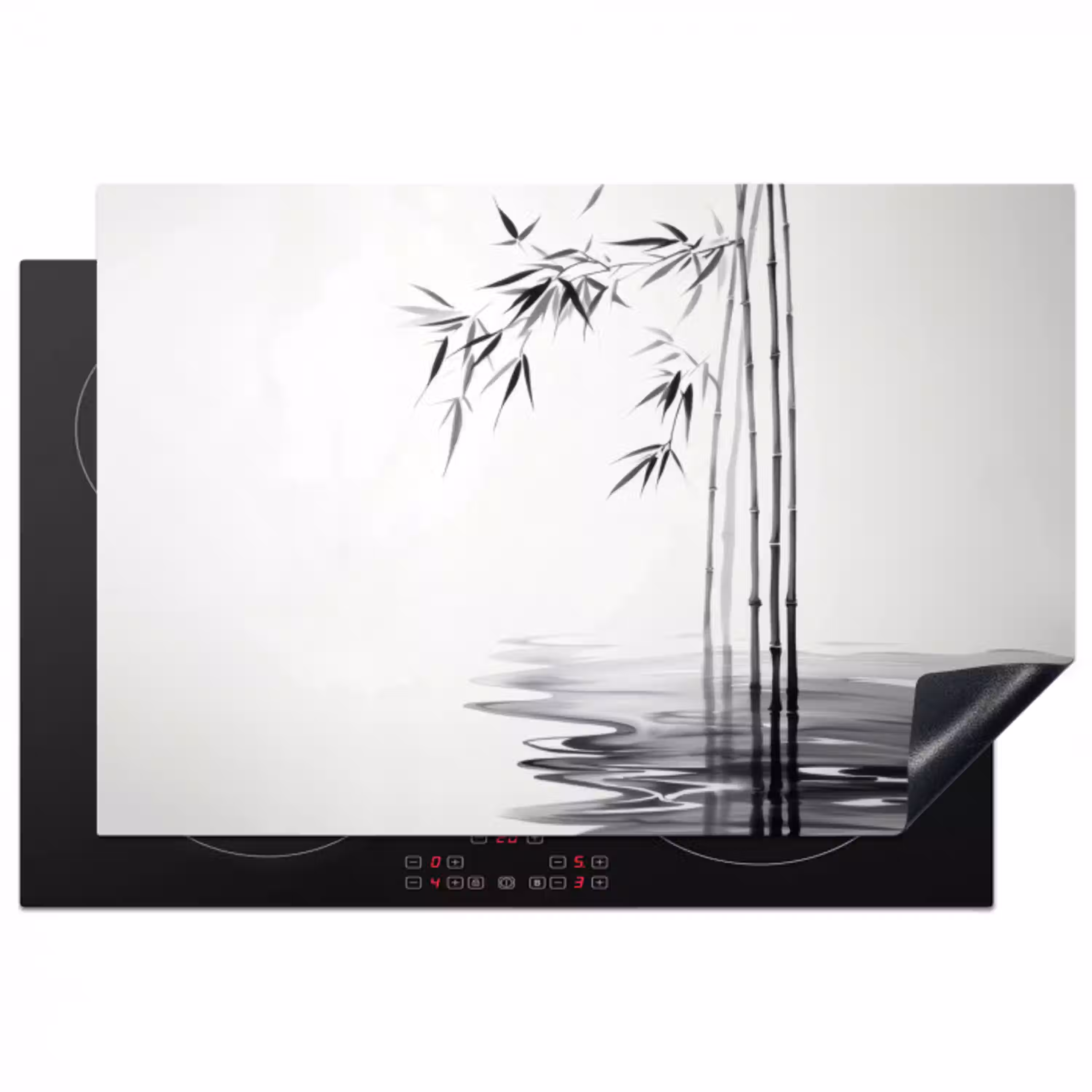 Bamboestammen - Water - Minimalistisch - Wit Inductie beschermer vinyl 3mm klein -3d
