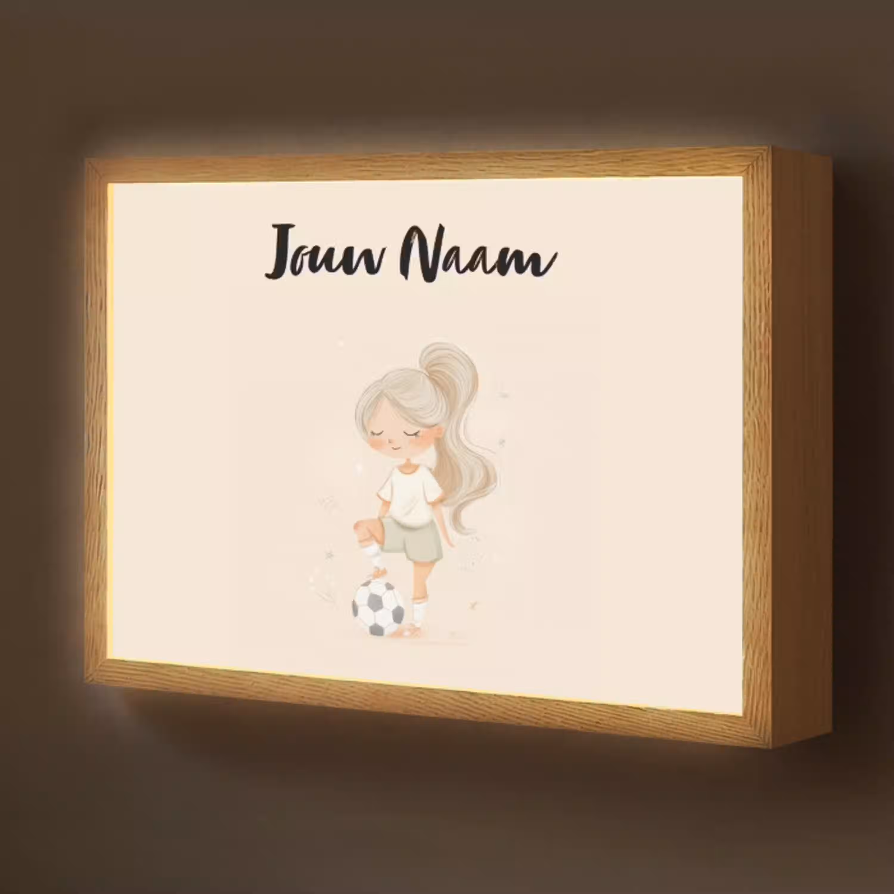 Meisje - Staart - Voetbal - Minimalistisch Light Box met batterij (Wandlamp kind) middel -z3d_website