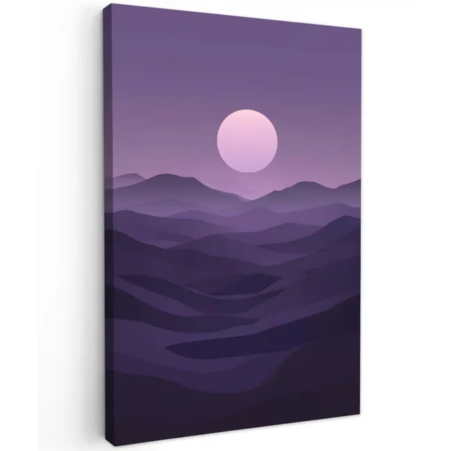 Heuvels - Paars - Mist - Zon Tuinposter op houten frame 2 cm dik klein -3d