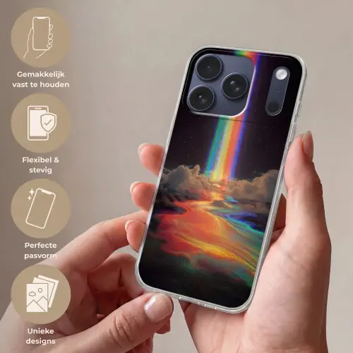 Regenboog - Verticaal - Sterrenhemel - Wolken Telefoonhoesje iPhone 17 Pro klein -sfeer3_NL