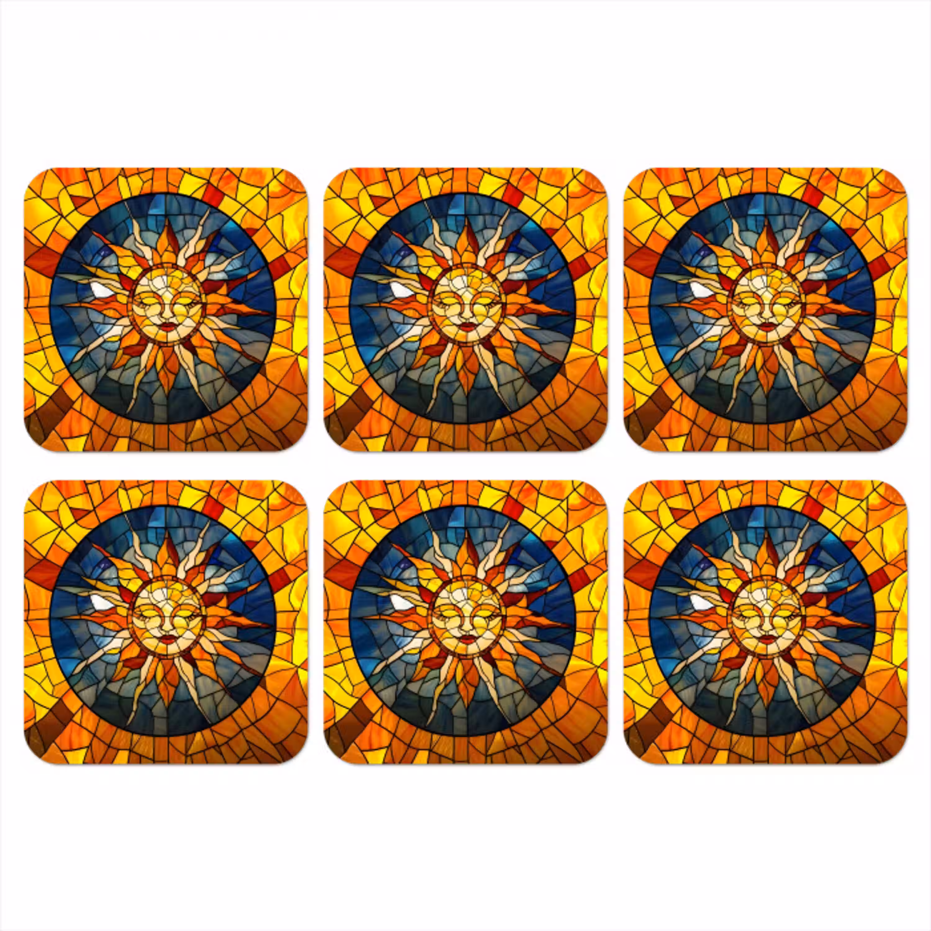 Mozaïek - Zon - Geel - Cirkel onderzetter kurk middel -3d