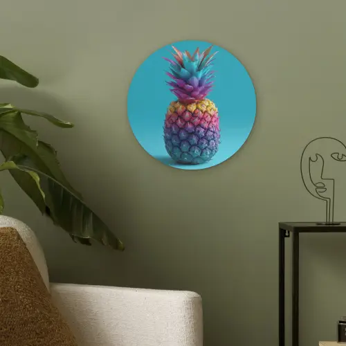 Ananas - Regenboog - Blauw - Popart Akoestische PET Vilt - Rond klein -sfeer2