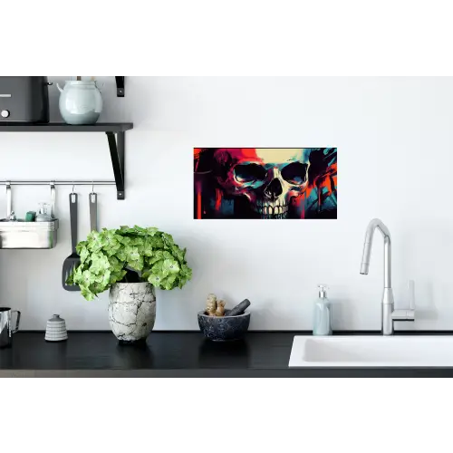 Schedel - Abstract - Rood - Blauw - Graffiti Muursticker klein -keuken