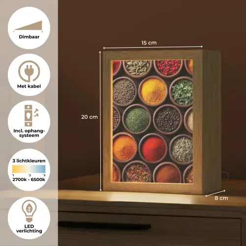 Bakjes - Hout - Kruiden - Kleurrijk Light Box met kabel (Tafellamp) klein -USP_NL