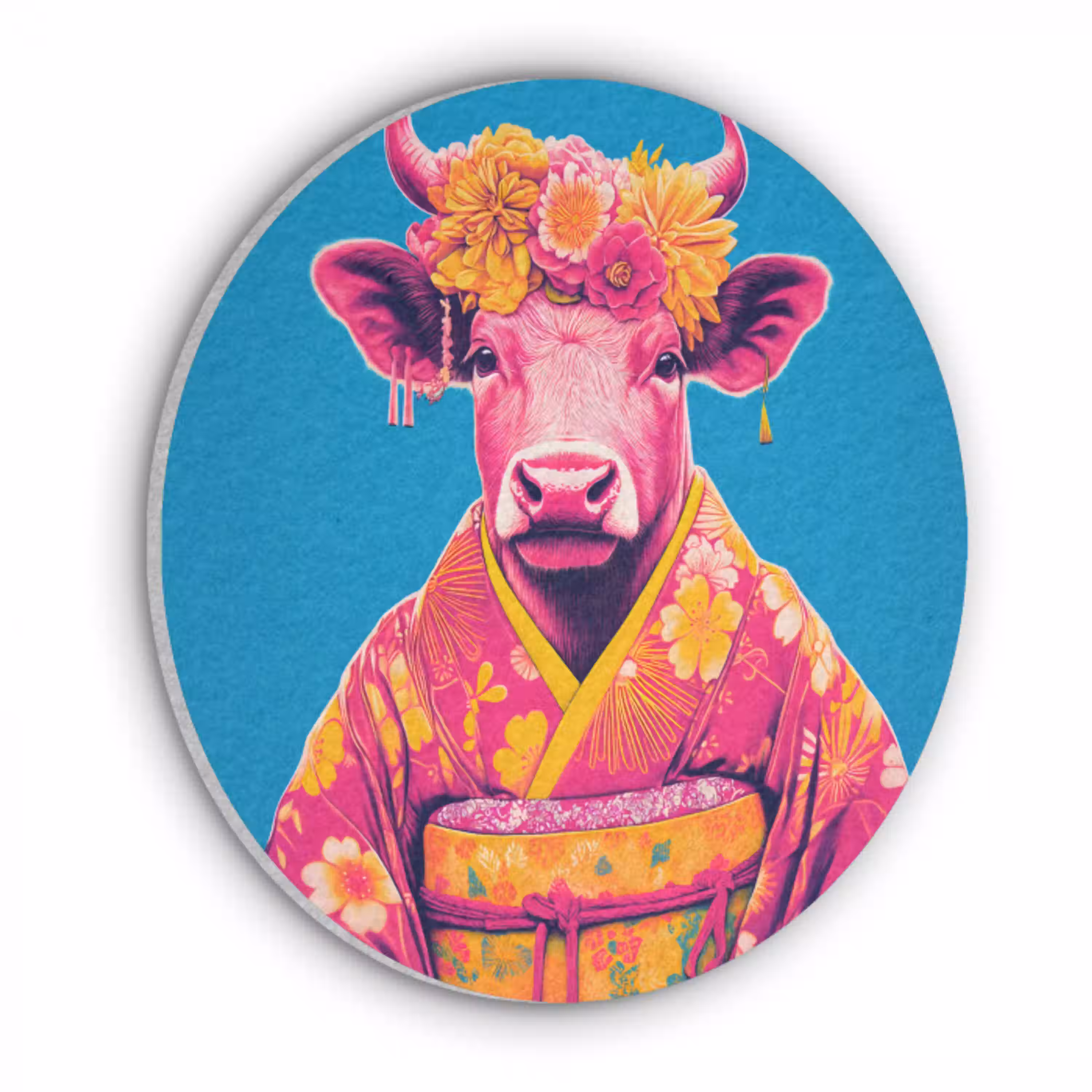 Koe - Bloemenkrans - Oorhangers - Kimono Akoestische PET Vilt - Rond klein -3d