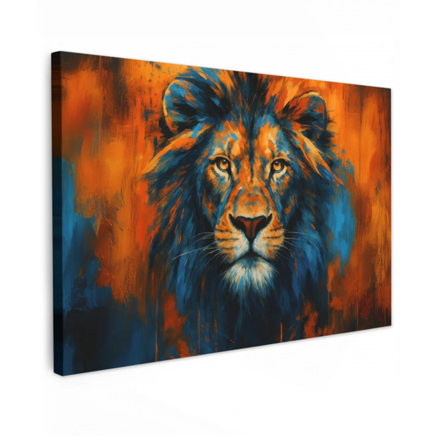 Schilderij - Leeuwenkop - Oranje canvas 2cm klein -z3d
