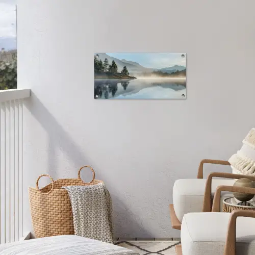 Meer - Mist - Bergen - Landschap tuinposter los doek klein -sfeer8