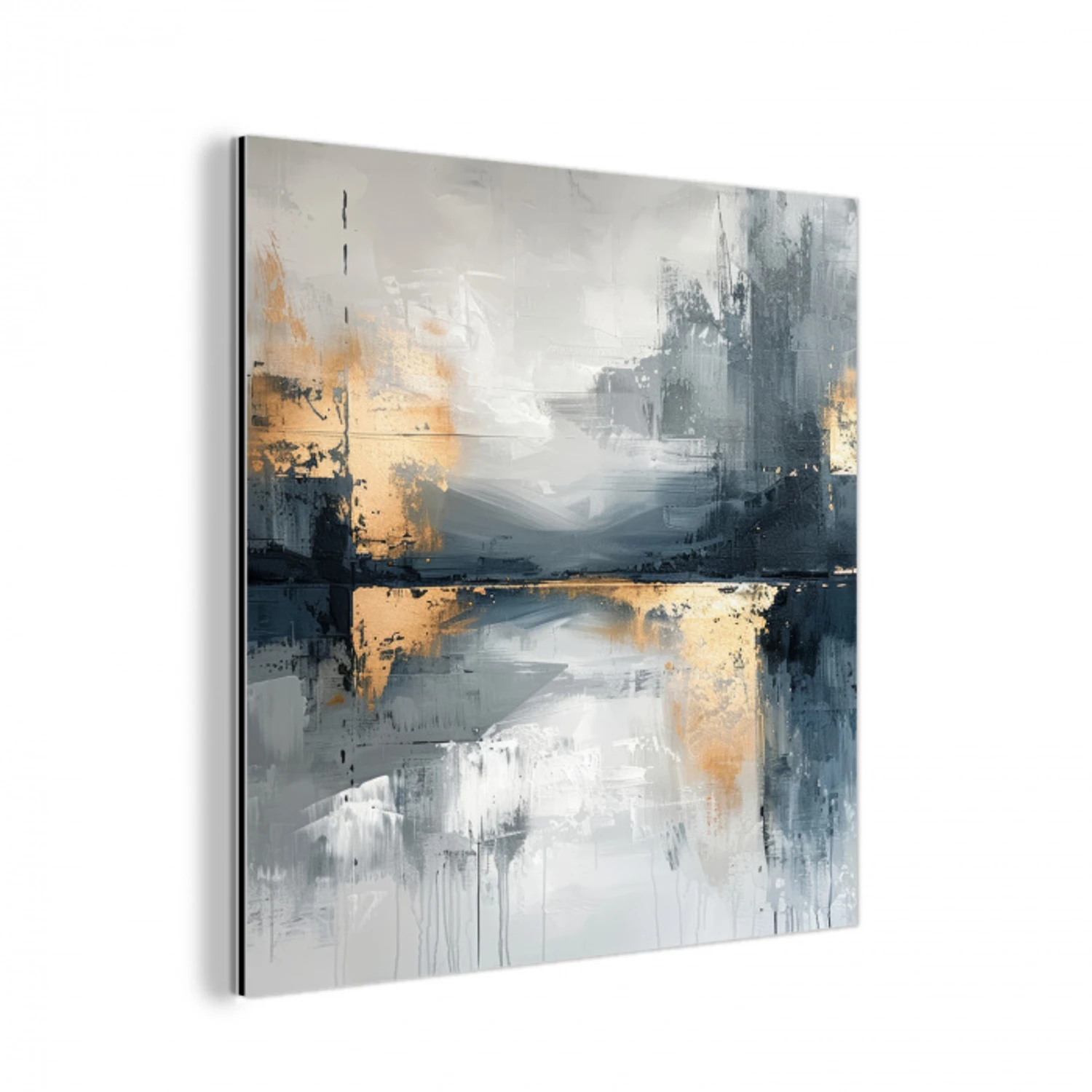 Kunst - Grijs - Goud - Abstract aluminium wit klein -3d