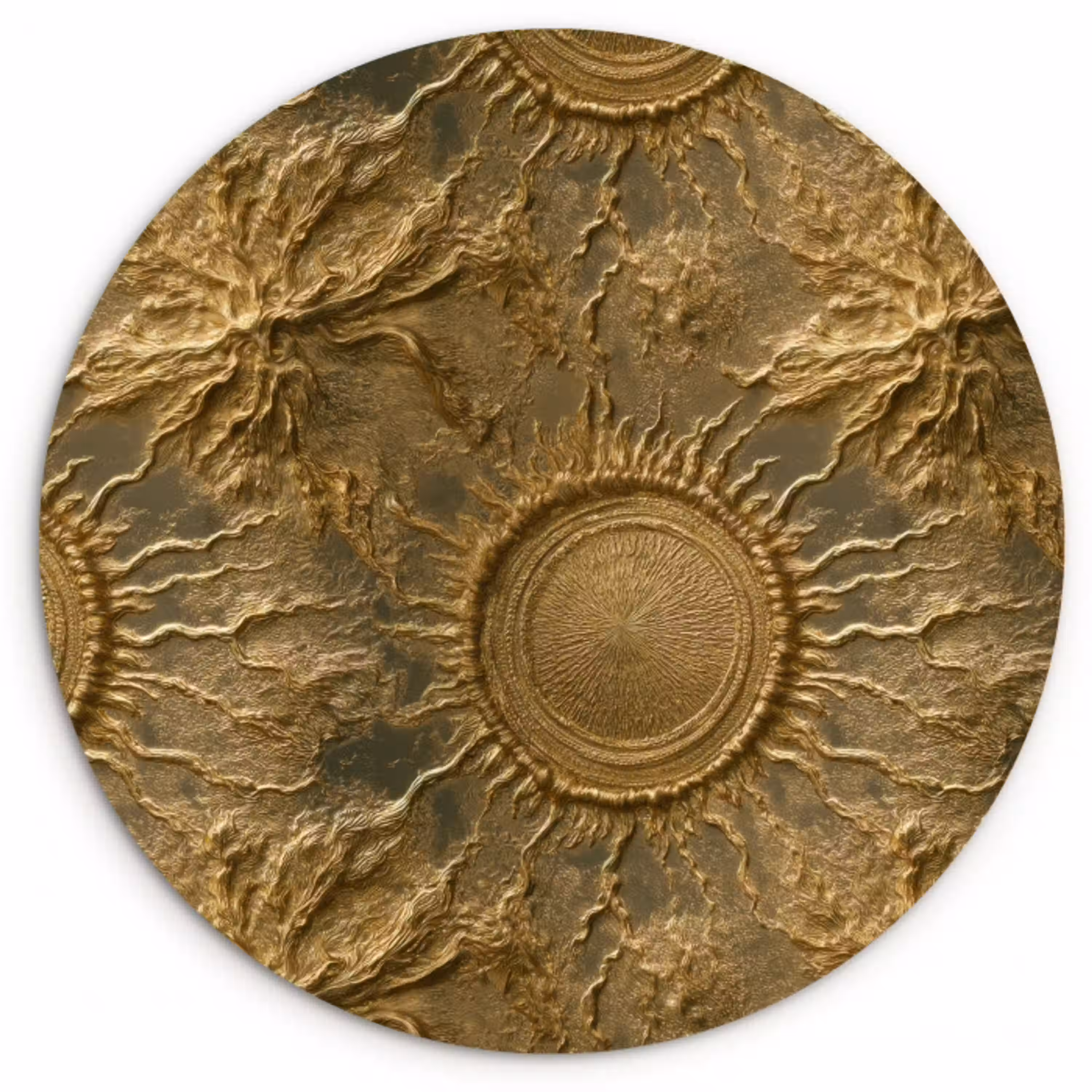 Zon - Reliëf - Antiek - Goud Wandcirkel kunststof plaat 5mm dik klein 188 -3d