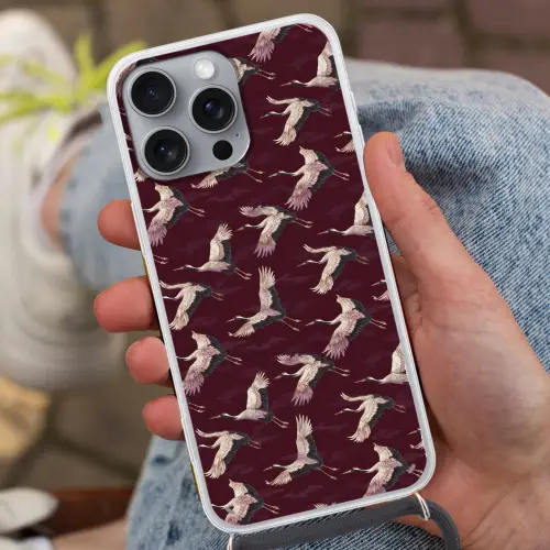 Kraanvogels - Klassiek - Bordeaux Hoesje iPhone 16 Pro Max met koord klein 804 -sfeer3