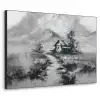 Hut - Grijs - Bergen - Mistig Textielframe zwart klein -3d