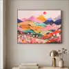 Kleurrijke bloemen - Bergen - Fantasielandschap Textielframe zwart klein -sfeer2