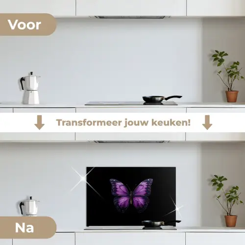 Vlinder - Paars - Levendig keuken achterwand spatscherm klein -voor_na_NL