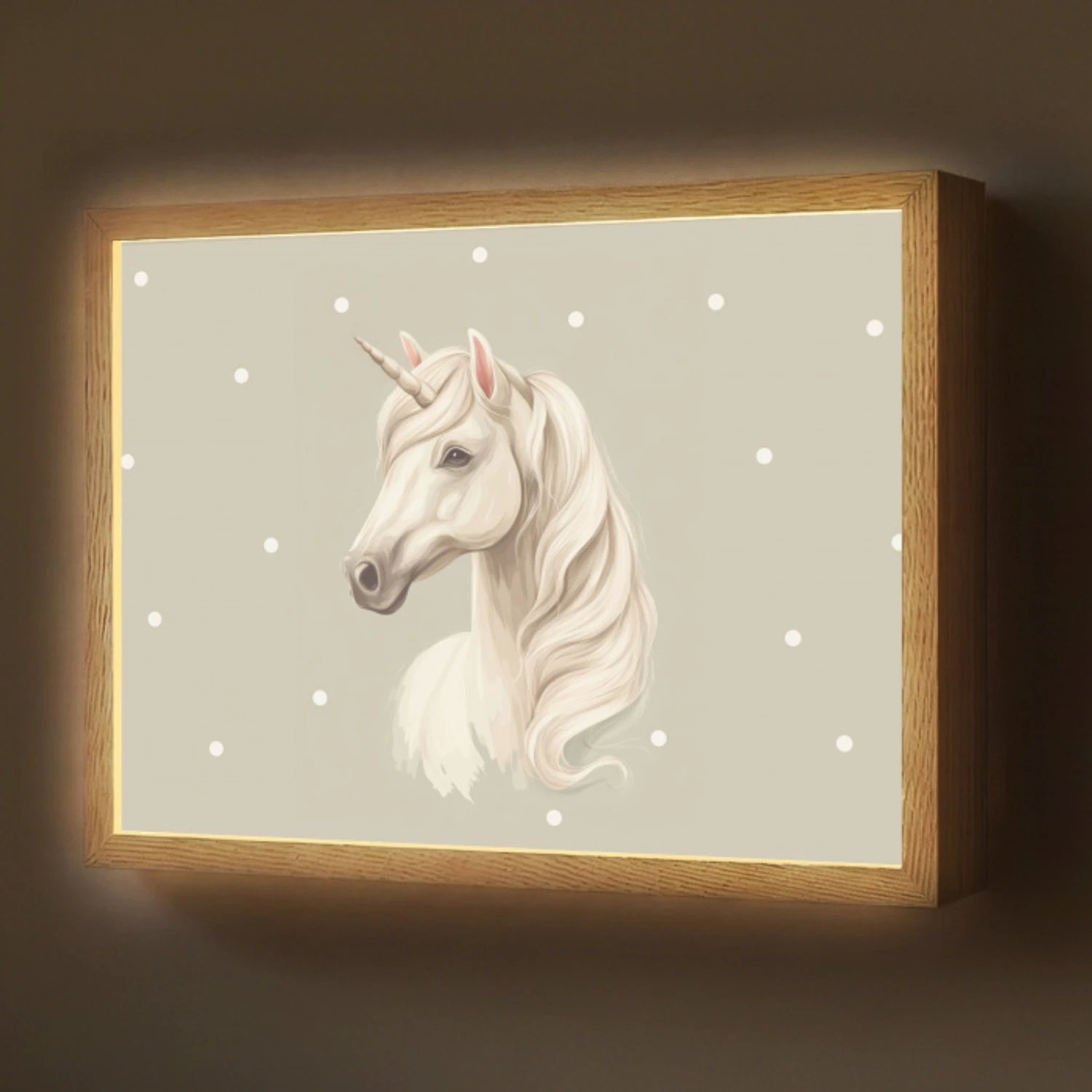 Eenhoorn - Wit - Stippen Light Box met batterij (Wandlamp) middel -z3d_website