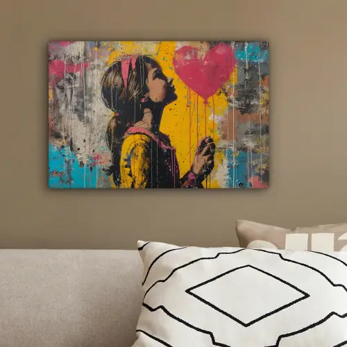 Graffiti - Meisje - Ballon - Street art canvas 2cm klein -sfeer3