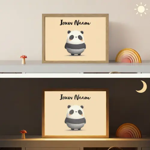 Panda - Beige - Minimalistisch Light Box met batterij (Wandlamp kind) middel -sfeer3_kind