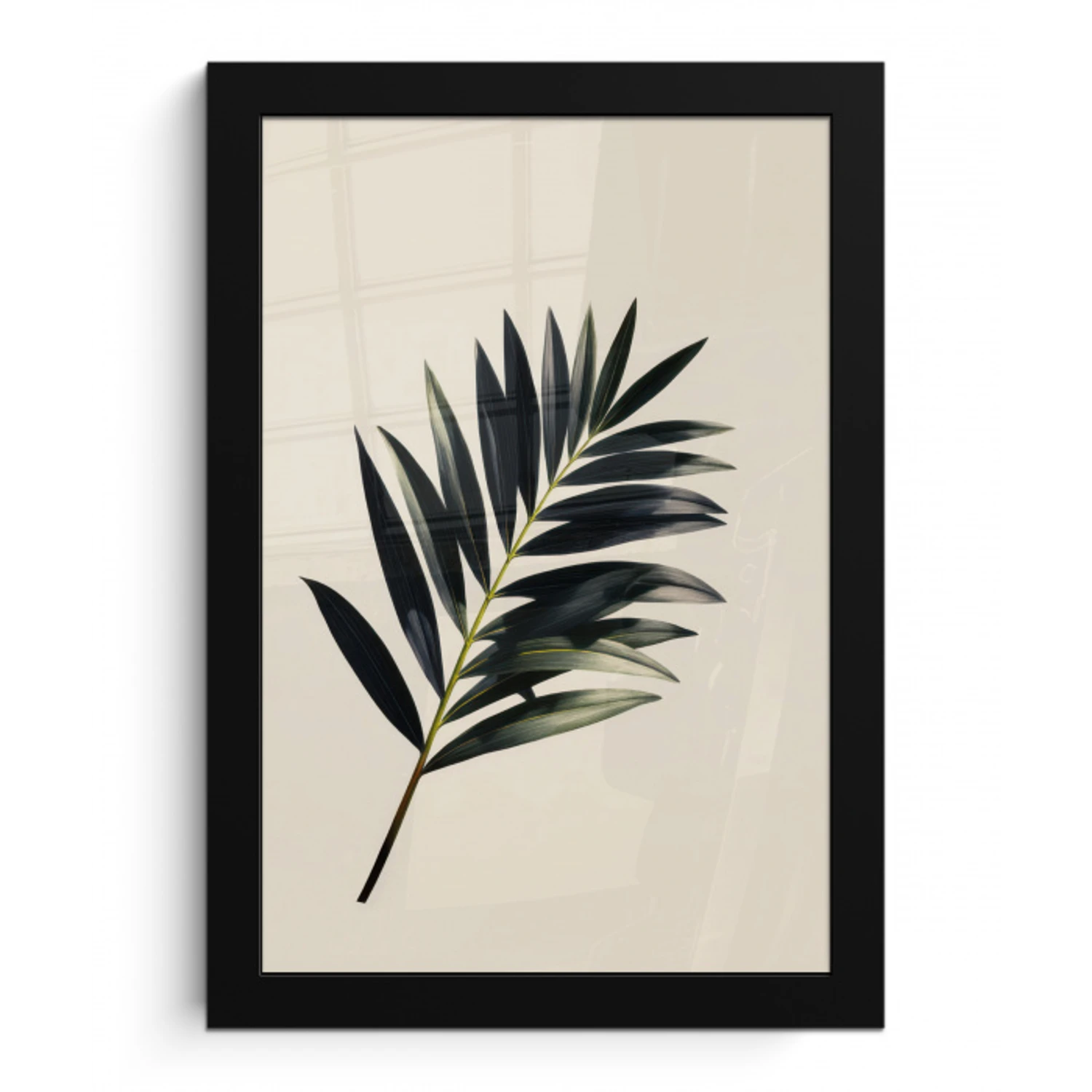 Palmblad - Subtiel - Groen - beige fotolijst zwart zonder passe partout klein -3d