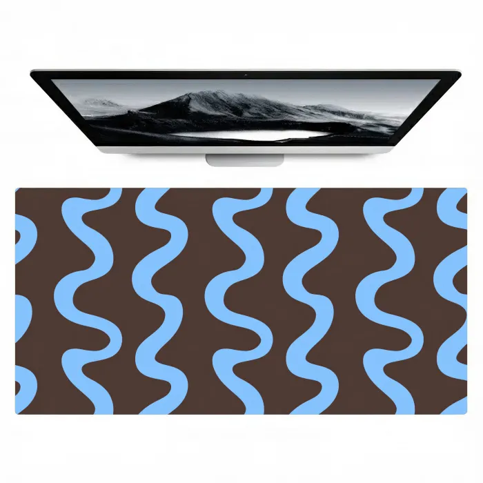 Kronkelende lijnen - Blauw - Bruin - Minimalistisch Muismat XXL klein 681 -zzz3d