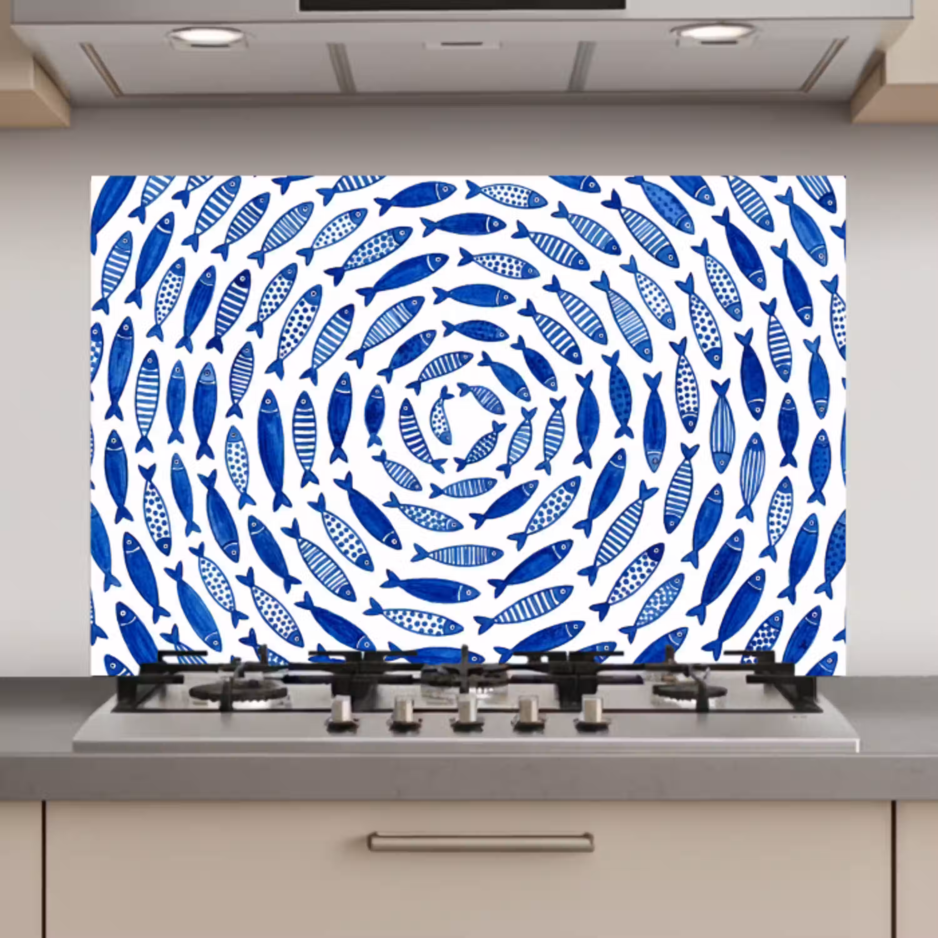 Vis - Patroon - Onderwater - Abstract - Blauw keuken achterwand spatscherm klein -3d_website