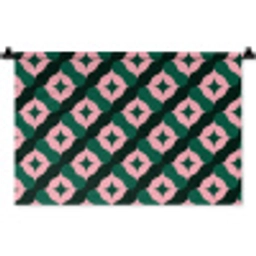 Groen - Roze - Retro - Sterren Wandkleed katoen klein 269 -zz3d