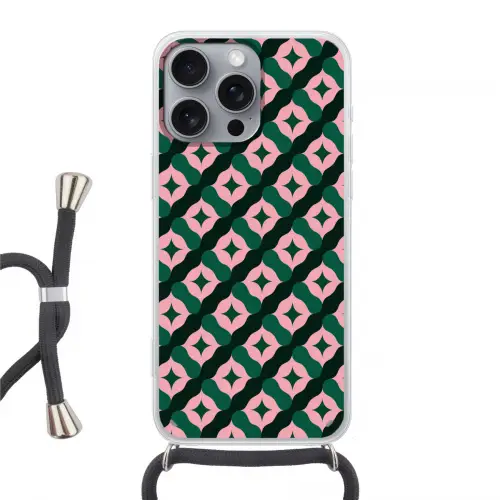 Groen - Roze - Retro - Sterren Hoesje iPhone 16 Pro Max met koord klein 804 -3d