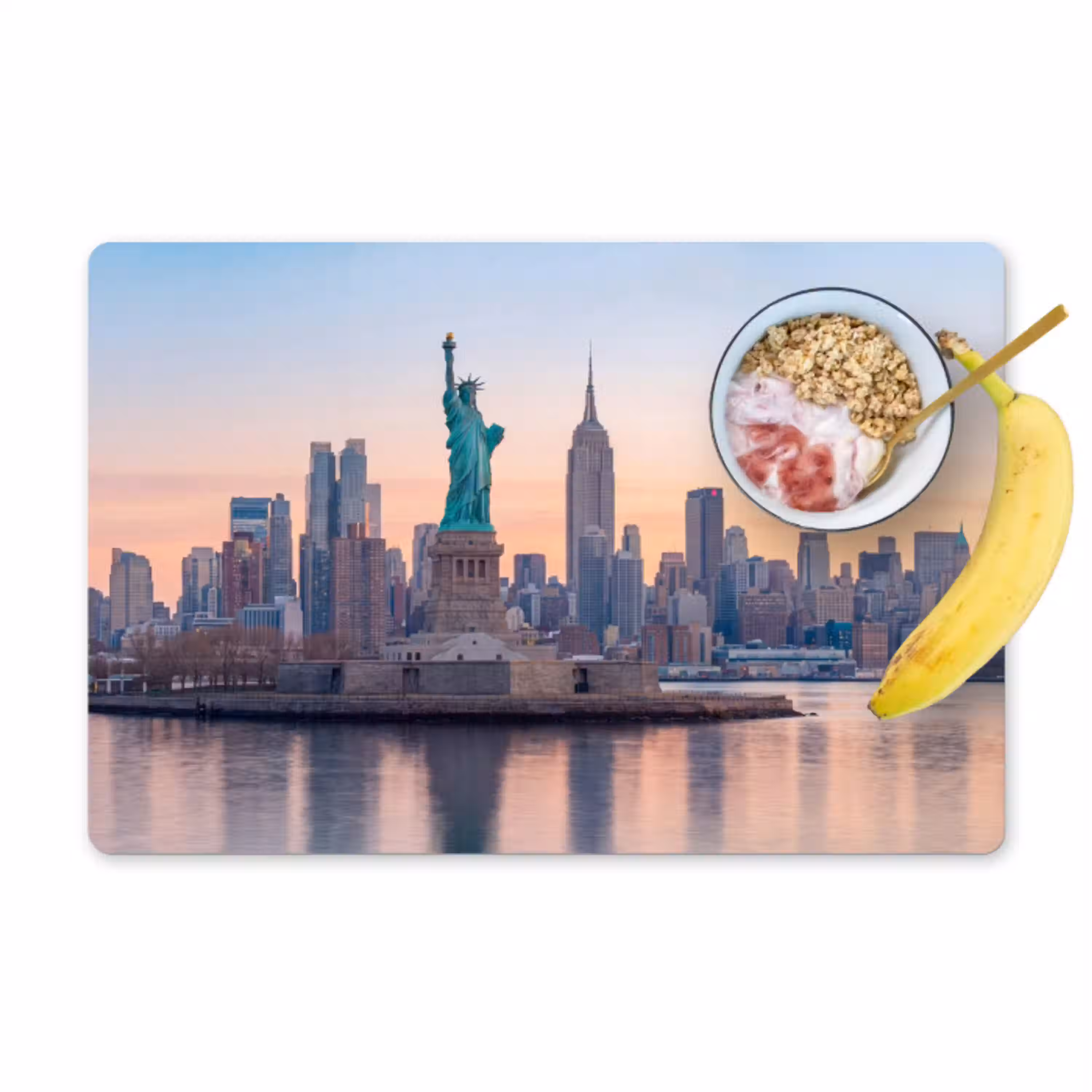 Vrijheidsbeeld - New York - Zonsopgang - Stad - Architectuur Placemat vinyl groot -zzzproduct_Kitchenyeah-website