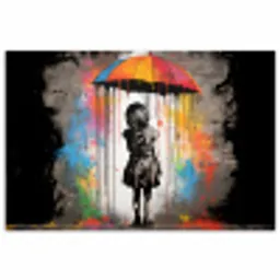 Meisje - Kunst - Paraplu - Graffiti - Kleuren - Muur poster papier klein -3d