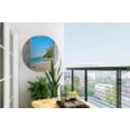 Strand - Doorkijk - zomer - Tropisch Wandcirkel tuinposter met ringen klein -buiten1