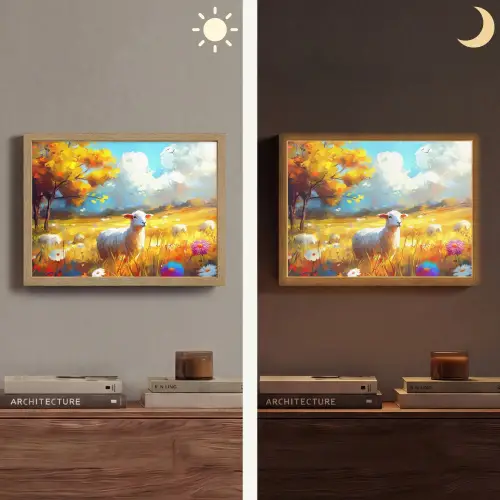 Schaap - Weide - Bloemen Light Box met batterij (Wandlamp) middel -sfeer3