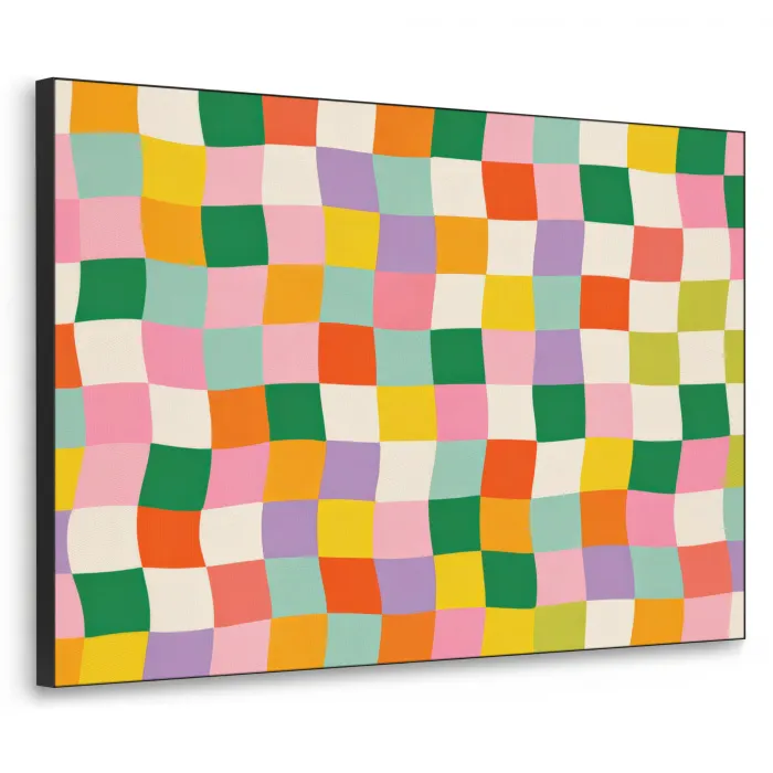 Vierkanten - Kleurrijk - Golvend Textielframe zwart klein -3d