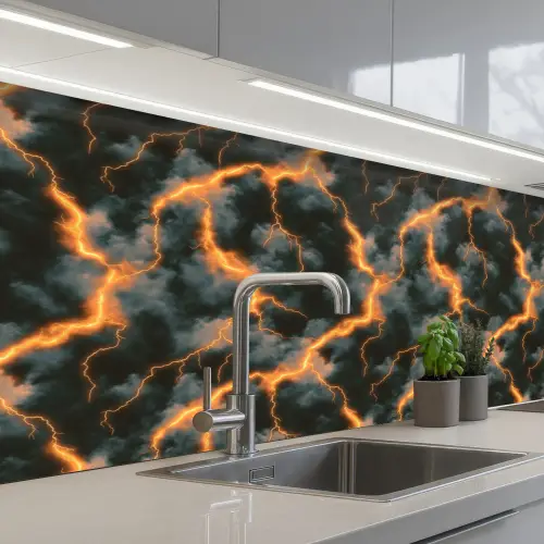 Oranje - Bliksem - Wolken keuken achterwand 2 middel 871 -3d_schuin