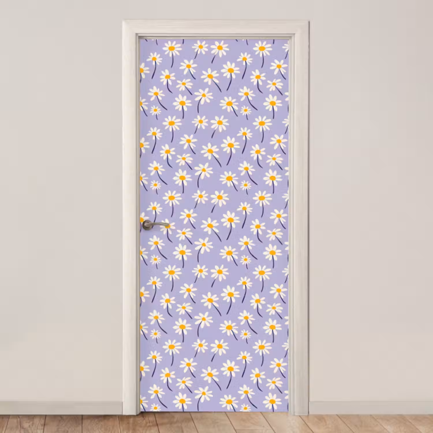 Türtapete mit Name - Modern - Gänseblümchen - Lila
