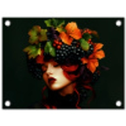 Vrouw - Rood - Groen - Druiven tuinposter los doek klein -3d