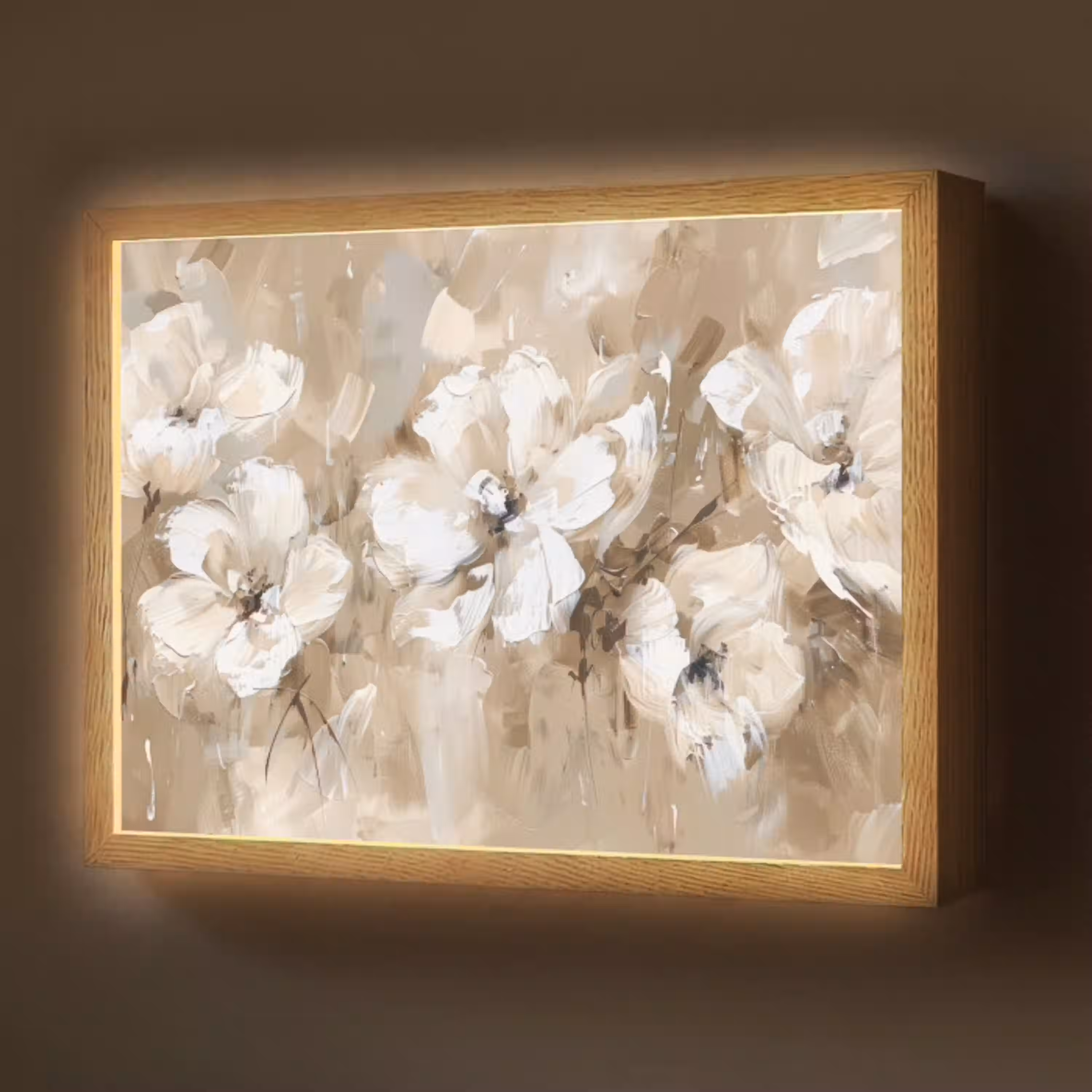 Bloemen - Beige - Abstract - Modern Light Box met batterij (Wandlamp) middel -z3d_website