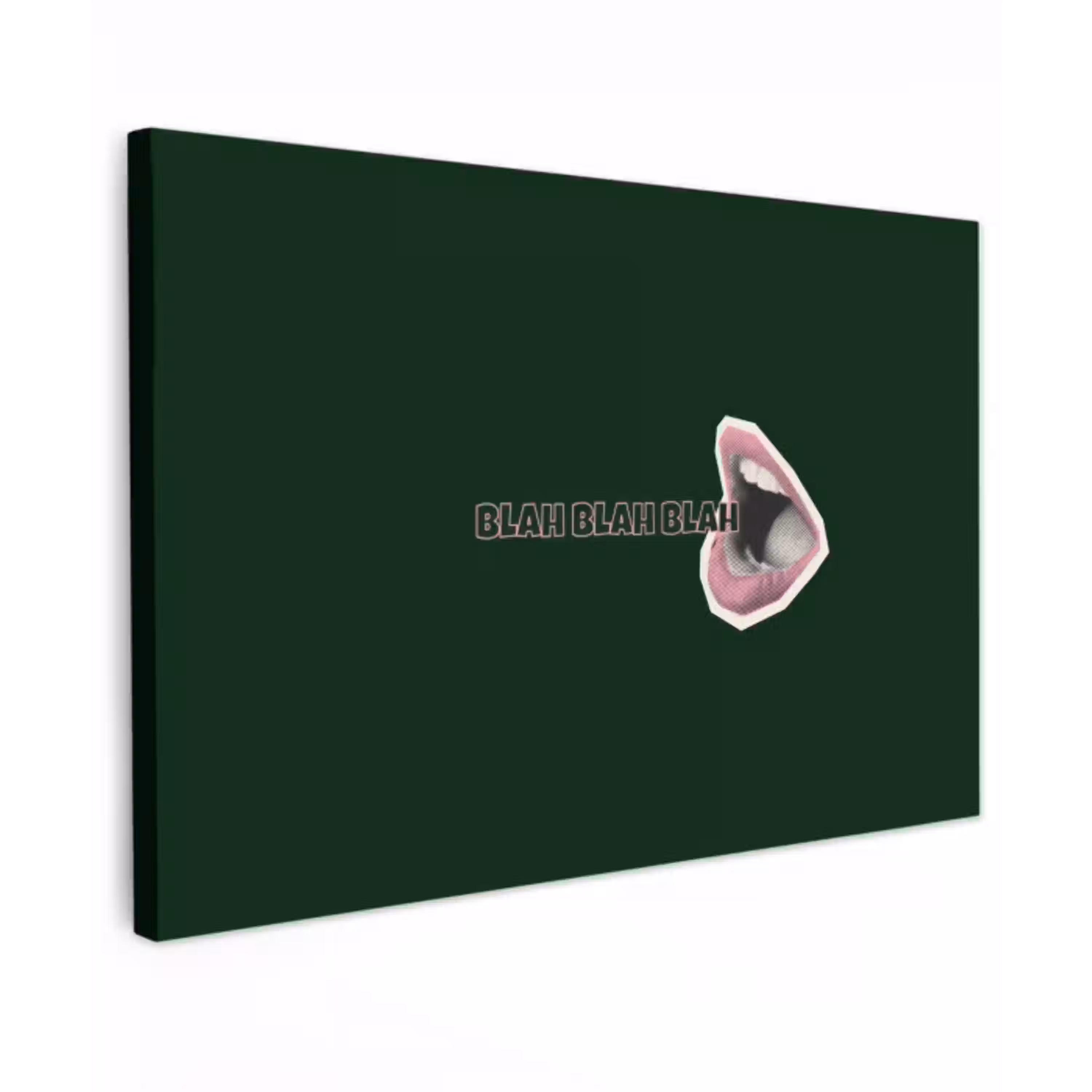 BLAH BLAH BLAH - Mond - Groen Tuinposter op houten frame 2 cm dik klein -3d