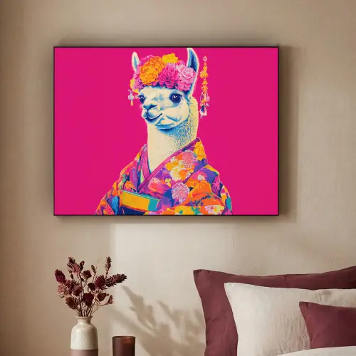 Lama - Kimono - Bloemenkrans - Felroze Textielframe - compleet frame klein -sfeer1