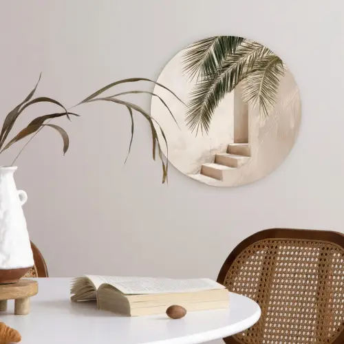 Palmboom - Schaduw - Trap - Beige Wandcirkel plexiglas klein -sfeer4