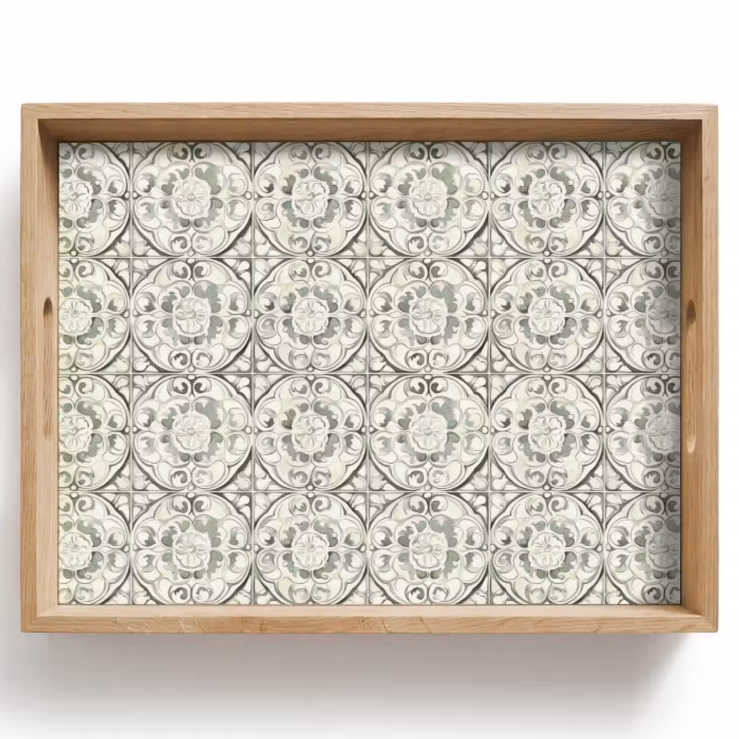 Tablett - Gelocktes Ornament - Fliese - Grün