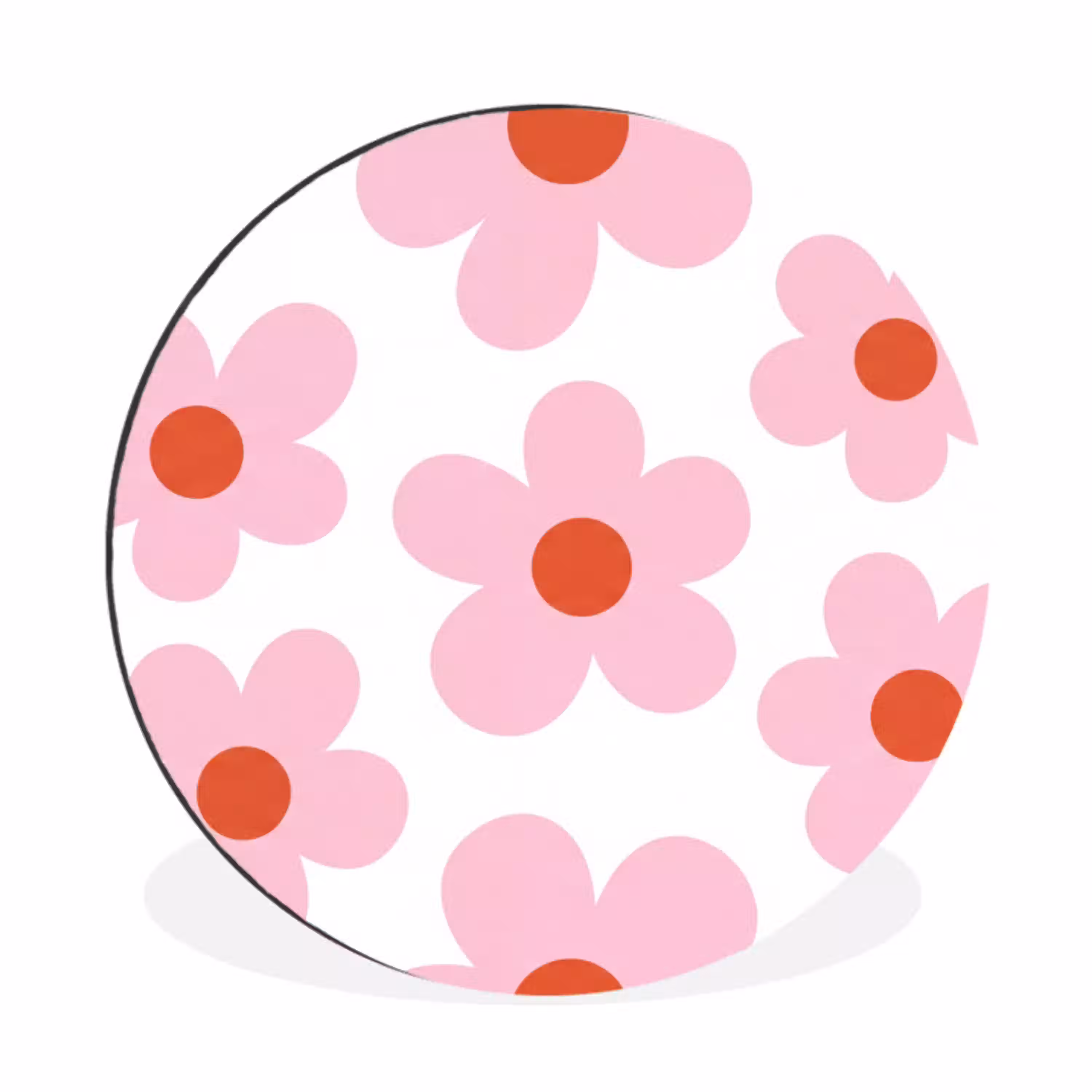 Bloemen - Patroon - Modern - Roze - Wit Wandcirkel aluminium klein -3d