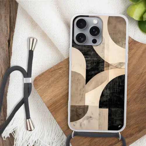 Abstract - Vormen - Modern - Beige Hoesje iPhone 16 Pro Max met koord klein -sfeer4