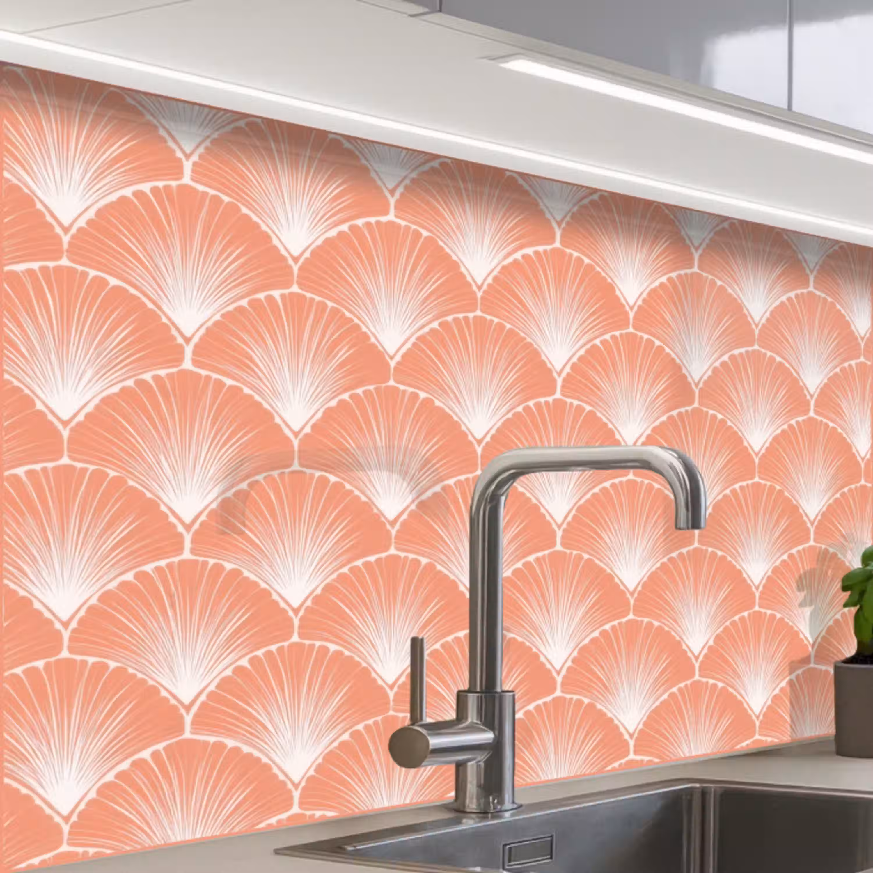 Waaier - Motief - Zalmroze keuken achterwand 2 middel 865 -zzzz3d_schuin