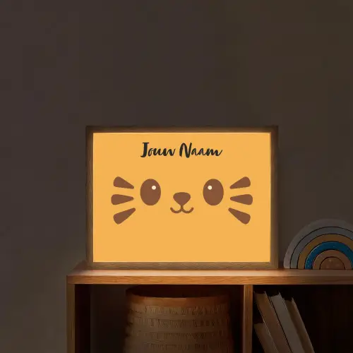 Kat - Minimalistisch - Oranje - Vrolijk Light Box met batterij (Wandlamp kind) middel -sfeer1_kind