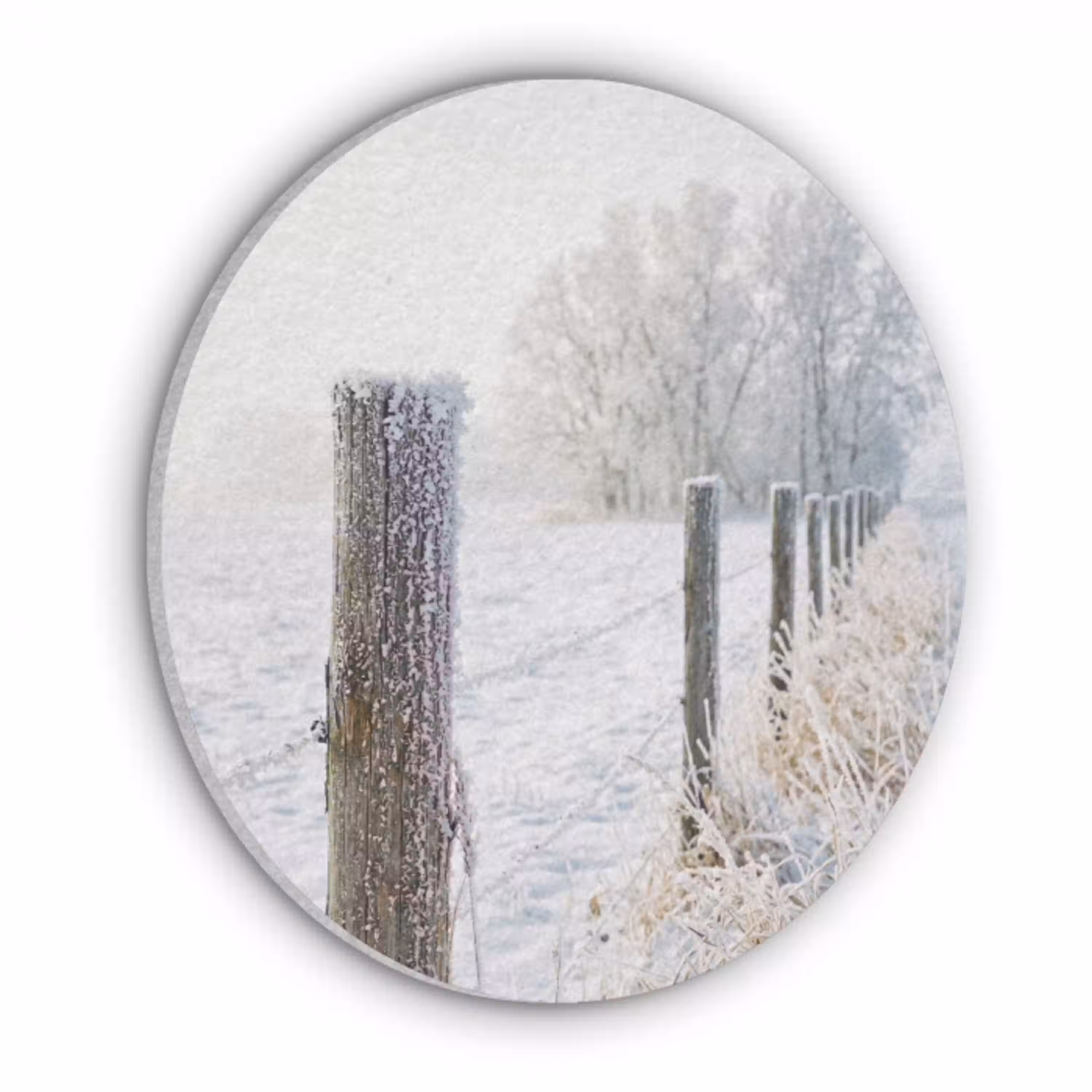 Hek - Sneeuw - Mist - Platteland - Nostalgisch Akoestische PET Vilt - Rond klein -3d