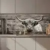 Schotse hooglander - Zwart - Wit - Hout keuken achterwand 2 middel zz_3dshopping