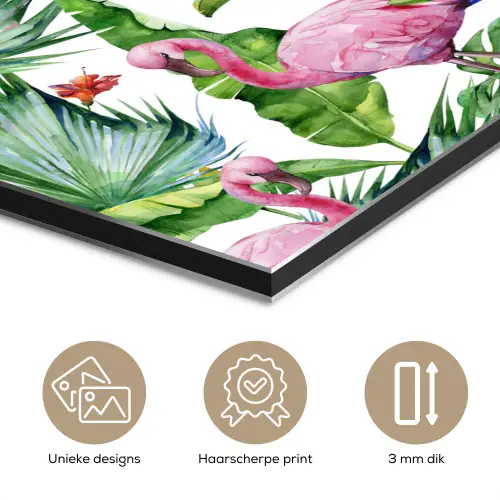 Bladeren - Flamingo - Bloemen - Jungle aluminium wit klein -closeup_NL