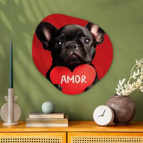 Amor - Hond  - Hartje - Rood Wandcirkel Organisch Plexiglas middel -sfeer2