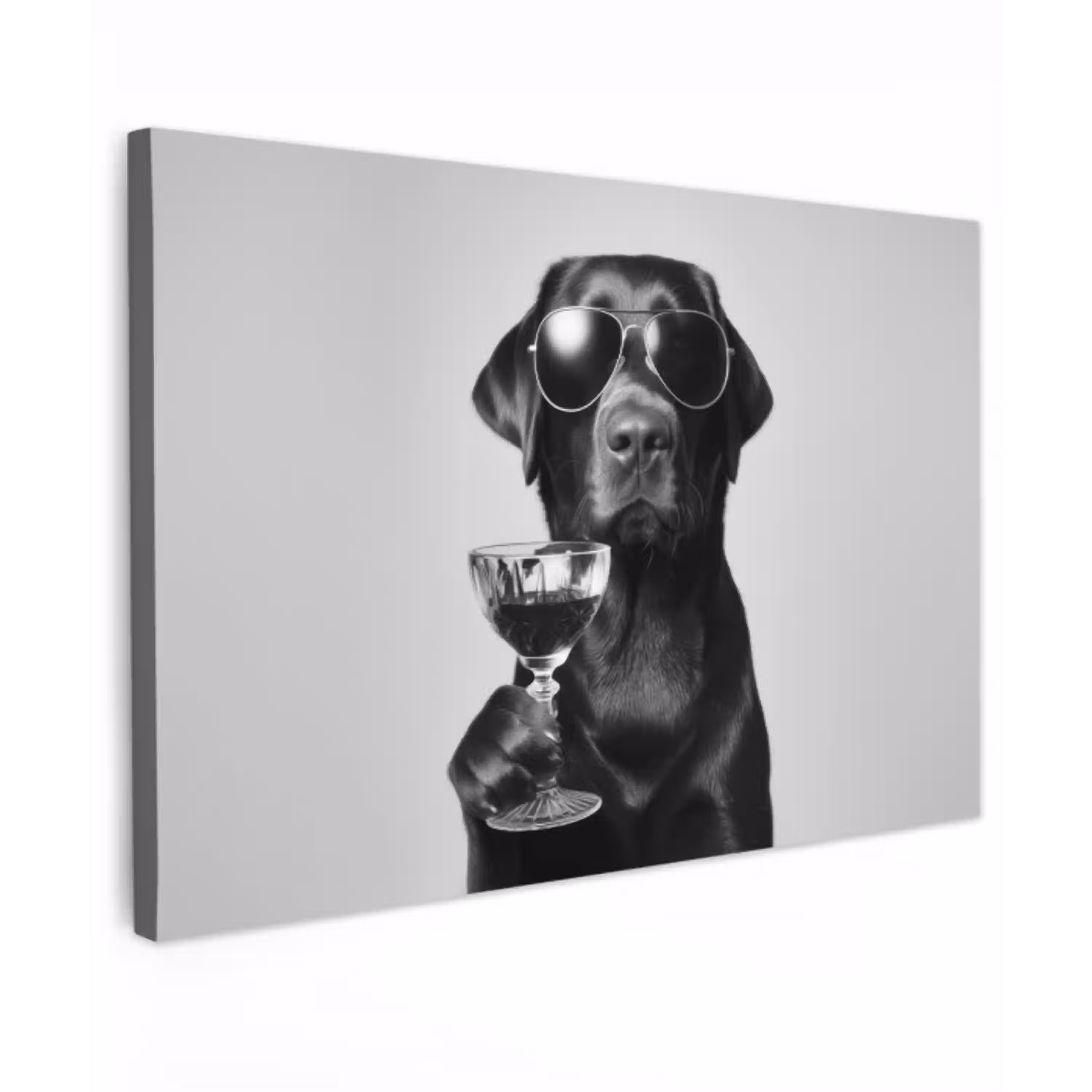 Hond - Zwart - Wijnglas - Zonnebril canvas 2cm klein -z3d