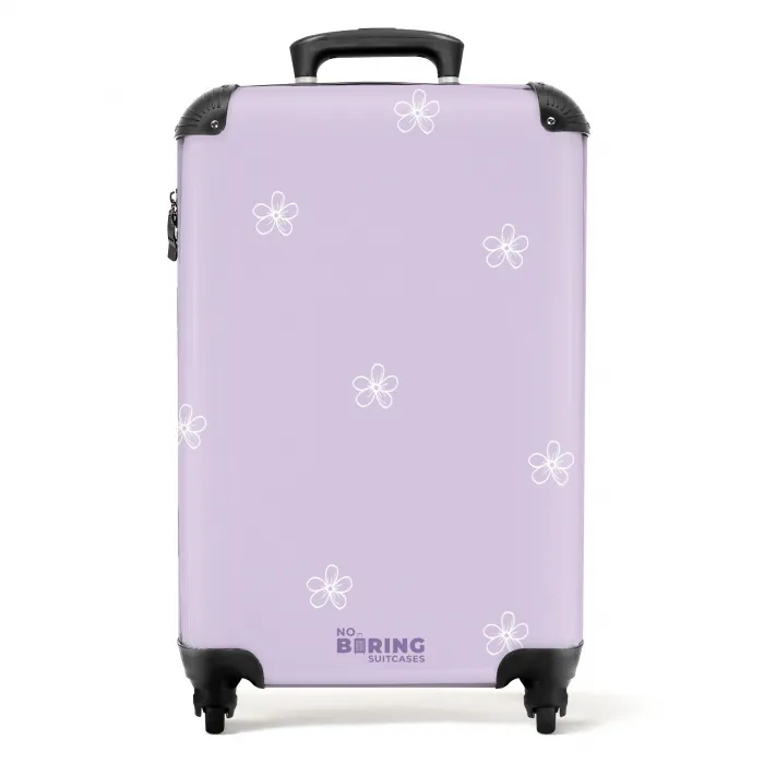Paarse achtergrond met witte bloemen NBS - Handbagage koffer - Kinderen Unisex middel -productfoto_recht