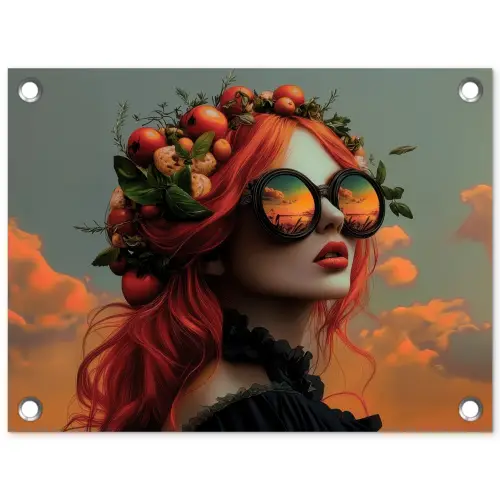 Vrouw - Kroon - Tomaat - Bascilicum - Zonnebril tuinposter los doek klein -3d